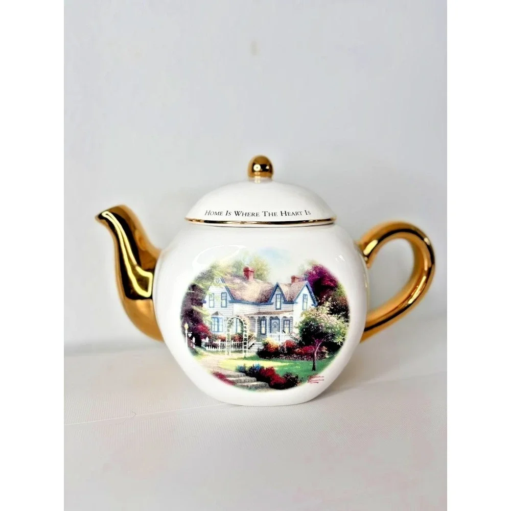 Thomas Kinkade Teapot Home‎ Is Where The Heart Is II Gold Accents Teleflora